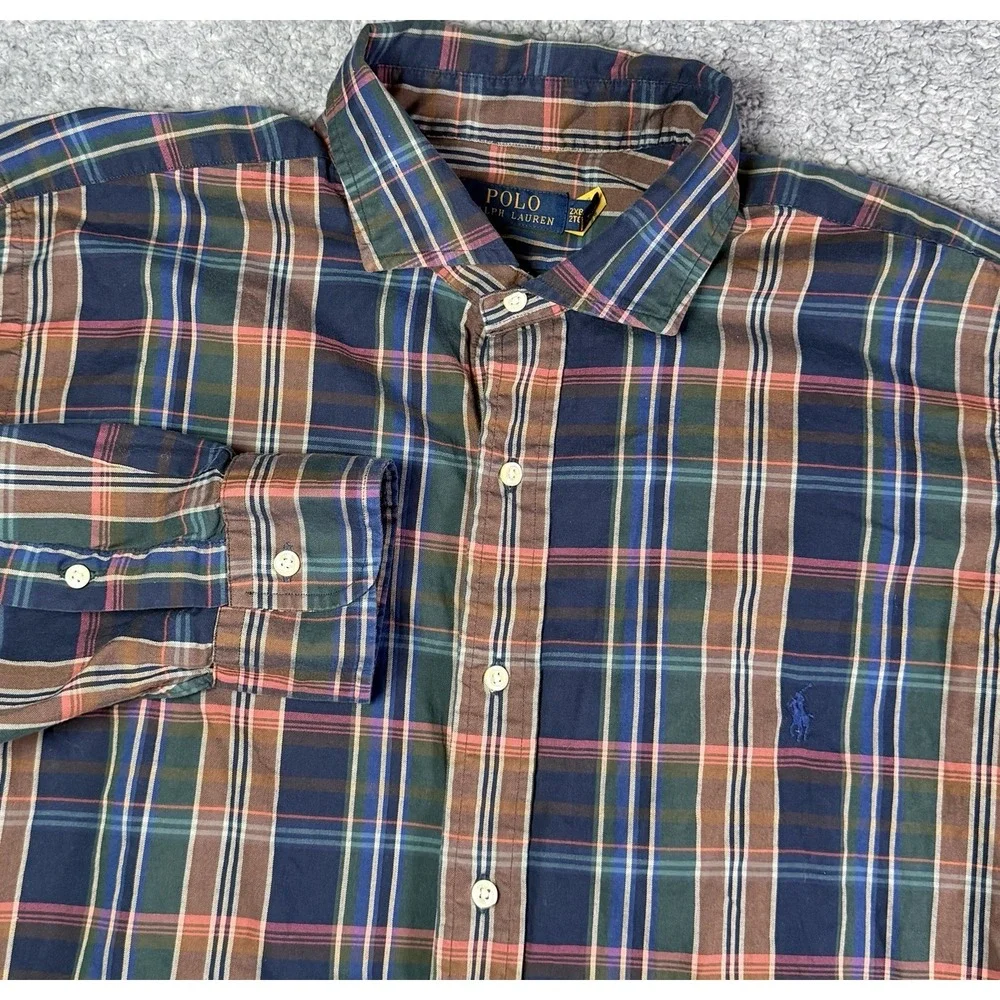 Polo Ralph Lauren Shirt Mens 2XB Big Madras Plaid Long Sleeve Button Down Pony